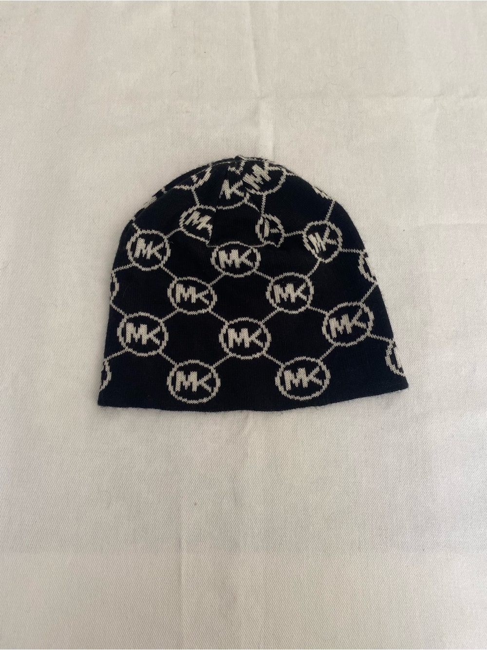 Michael Kors Black and Cream Logo Knit Beanie